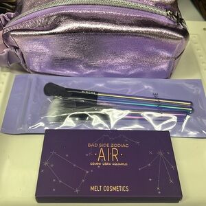 Melt Cosmetics Zodiac Air Palette & Iridescent Brushes & Metallic Cosmetic Pouch